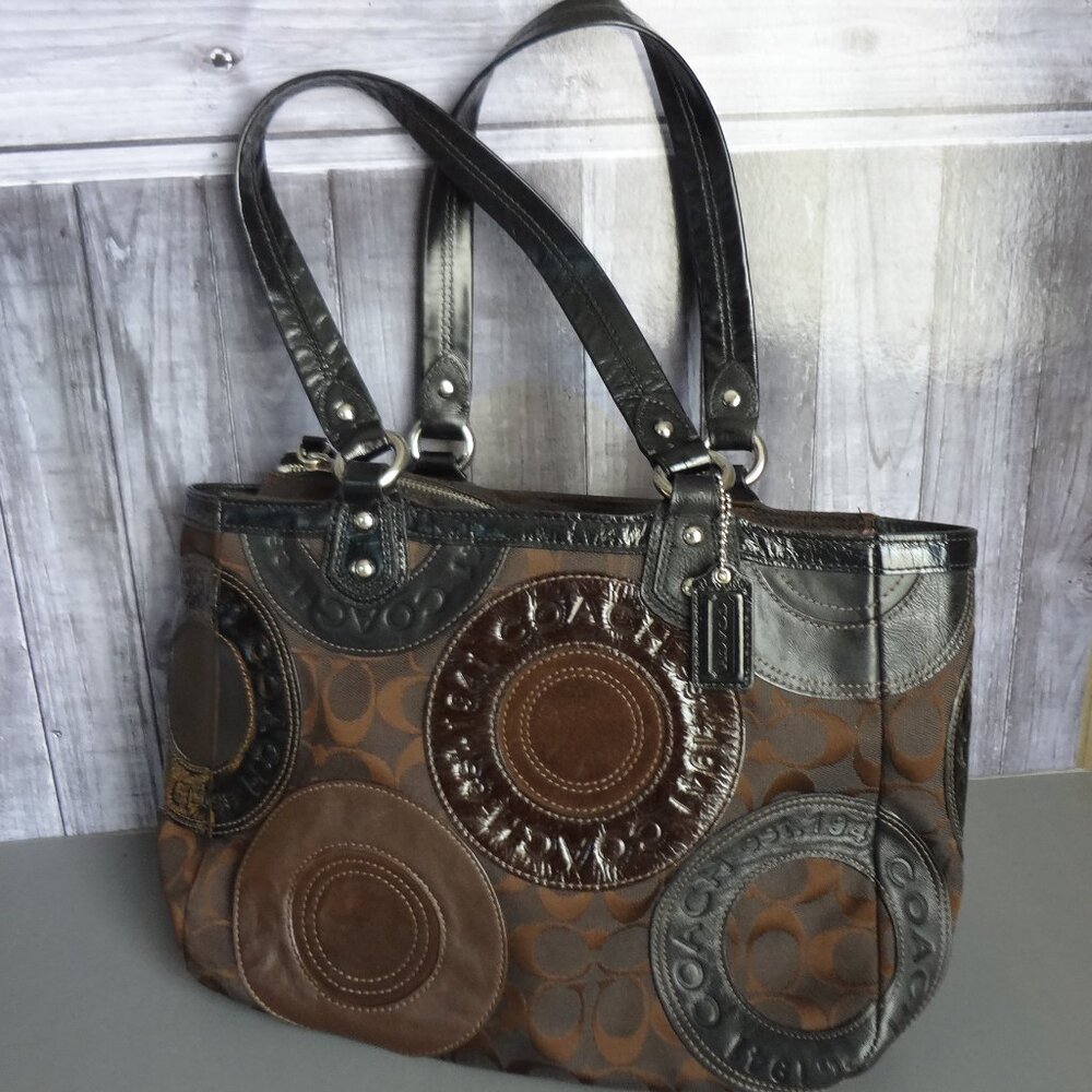 Coach signature circle patchwork tote bag